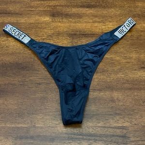 NWT VICTORIA'S SECRET NAVY BLUE RHINESTONE SHINE STRAP THONG PANTIES L